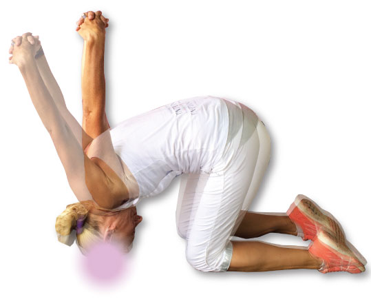 Crown chakra exercises - prone shoulder stretch & wide leg forward bend